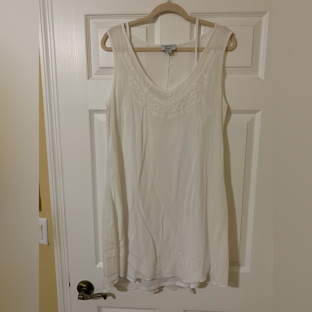 Sienna Rose Embroidered V-Neck Sleeveless White Mini Dress with Slip Large Boho
